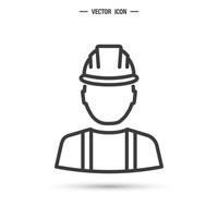 Helmeted worker. Construction worker, contractor or engineer. Isolated editable vector illustration