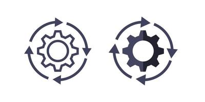 Gear workflow processing line and flat icon. isolated vector illustration