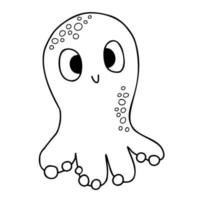 Cute little octopus. Funny underwater animal. Vector illustration. Outline hand drawing doodle. For kids collection, design, decor, coloring, cards and print, coloring page.