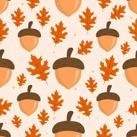 Acorn and autumn leaves seamless pattern. Vector design.