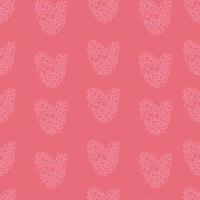 Seamless pattern of hearts on pink background. Vector illustration in linear doodle style. Endless romantic background for valentines, wallpapers, packaging, print.