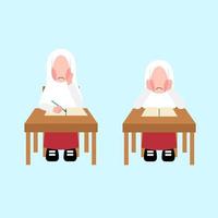 conjunto de personajes de estudiantes de primaria hiyab indonesio vector