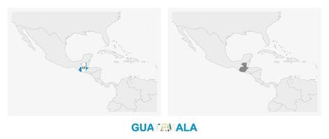 Two versions of the map of Guatemala, with the flag of Guatemala and highlighted in dark grey. vector