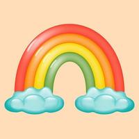 Cartoon bright rainbow with clouds. Colorful cute rainbow with clouds 3d. The concept of kids wall decor. Vector illustration.