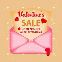 Discount promotional background for Valentines Day. A poster with a new email message with discounts on selected items. Concept of promoting purchases and discounts on selected items. Vector. vector