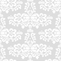 patrón sin costuras de adorno islámico plateado. textura decorativa ornamento oriental damasco. fondo de la vendimia color plata, gris y blanco. para tela, papel pintado, patrón veneciano, textil, embalaje. vector