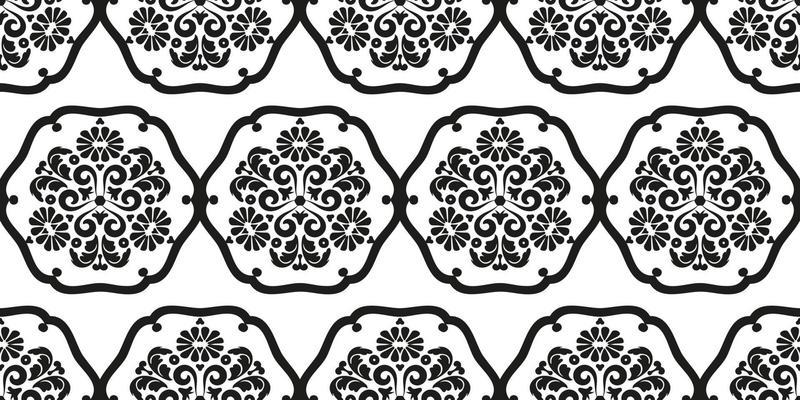 Damask geometric seamless pattern. Rich lace ornament for textiles, wallpapers or scrapbooking. Black and white. Vector illustration.
