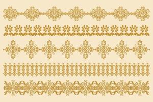 Set of horizontal ornaments in old style. Damask border patterns for decoration. Vector design element. Computer graphics.