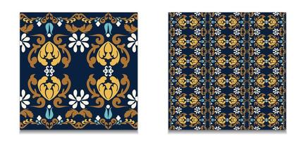 conjunto de patrones de adornos vintage sin costuras. fondo vectorial, motivos florales. color azul, amarillo. para tela, azulejo, papel pintado o embalaje. gráficos vectoriales vector