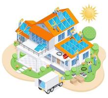 Diagrama del sistema de energía de la celda solar. ilustraciones vectoriales. vector