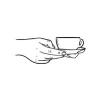 icono de la mano sosteniendo una taza de café, arte lineal de la mano sosteniendo una taza de café vector