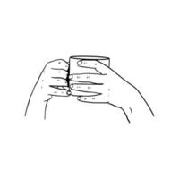 hand holding a cup of coffee icon, hand drawn line art of hand holding a cup of coffee vector