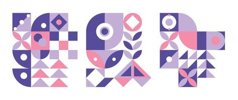 Set of geometric pattern element in mid-century style. Retro abstract circle, square, triangle shapes with pastel pink and purple color. Modern design for cover, business card, poster, wall art. vector