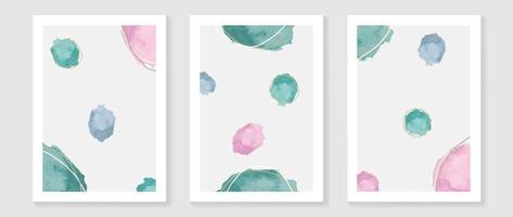 Set of abstract watercolor wall art vector illustration. Collection of organic line shape with watercolor paint and brush stroke background. Art design for wallpaper, home decoration, cover, poster.