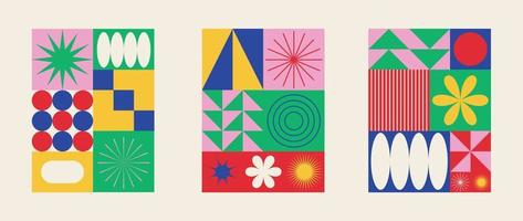 Set of geometric pattern element in mid-century style. Retro abstract collection of vibrant colorful geometric shape, starburst, spark. Modern trendy design for cover, business card, poster, wall art. vector