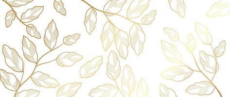 Luxury floral golden line art wallpaper. Elegant botanical golden leaf branch vine pattern background. Design illustration for decorative, card, home decor, website, packaging, print, cover, banner. vector