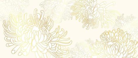 Luxury floral golden line art wallpaper. Elegant gradient gold mums flowers pattern background. Design illustration for decorative, card, home decor, website, packaging design, print, cover, banner. vector