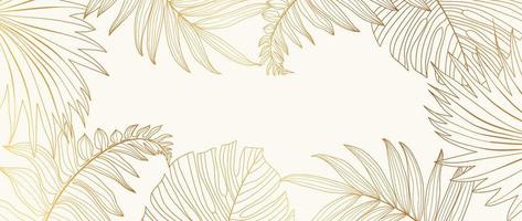 Luxury botanical leaf golden line art wallpaper. Tropical monstera and palm leaf pattern background. Design illustration for decorative, card, home decor, invitation, packaging, print, cover, banner. vector