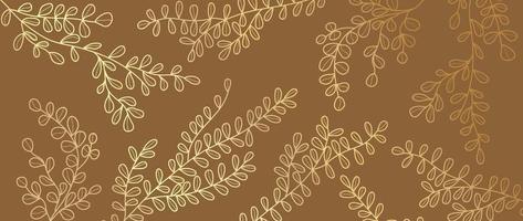 Luxury floral golden line art wallpaper. Elegant botanical golden leaf branch vine pattern background. Design illustration for decorative, card, home decor, website, packaging, print, cover, banner. vector