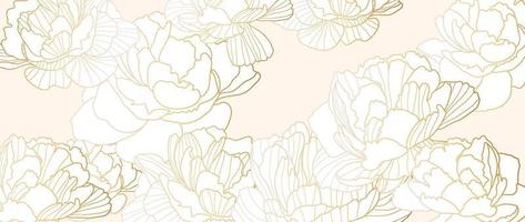 Luxury floral golden line art wallpaper. Elegant gradient gold peony flowers pattern background. Design illustration for decorative, card, home decor, invitation, packaging, print, cover, banner. vector