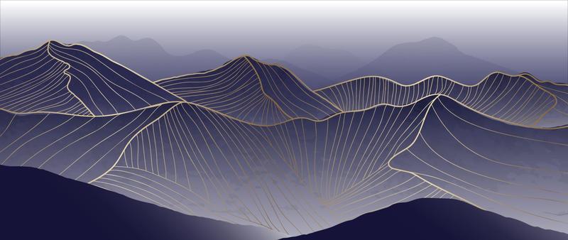Mountain and golden line arts background vector. Luxury scenery landscape background with watercolor brush and gold line texture. Abstract art wallpaper design for print, wall art and home decor.