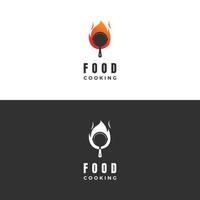 vector de concepto de diseño de logotipo de comida caliente, sartén con logotipo de fuego