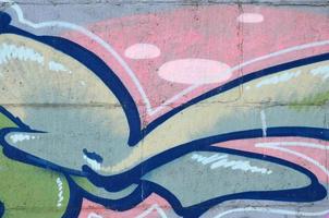Fragment of graffiti drawings. The old wall decorated with paint stains in the style of street art culture. Colored background texture in green tones photo