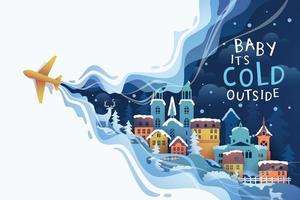 Urban winter landscape vector illustration