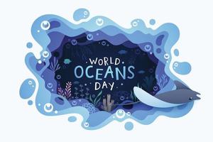 World oceans day background with environment ecosystem underwater world vector