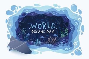 World oceans day background with environment ecosystem underwater world vector