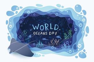 World oceans day background with environment ecosystem underwater world vector