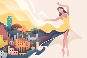 Dancing in panorama of world famous landmarks of italy for travel advertising vector