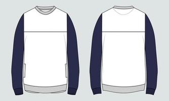 Long sleeve sweatshirt technical fashion flat sketch vector illustration template front and back views.