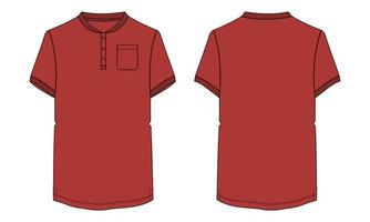 Short Sleeve T-Shirt with pocket Technical fashion flat sketch vector illustration template front and back views.