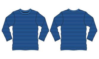 Long Sleeve T shirt with Yarn dyed Stripe All Over Body Technical Fashion Flat sketch Vector Illustration Template Front And Back Views.