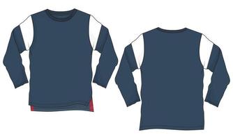 vista frontal y posterior de la plantilla de ilustración vectorial de boceto plano de moda técnica de camiseta de manga larga vector