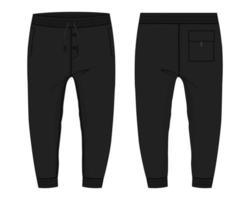 Fleece fabric Jogger Sweatpants technical fashion flat sketch vector illustration template front, back views.