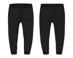 Fleece fabric Jogger Sweatpants technical fashion flat sketch vector illustration template front, back views.