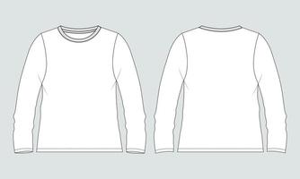 Long Sleeve T-Shirt overall technical Fashion Flat Sketch vector template for Women's.