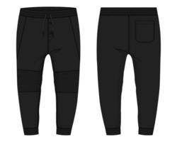 pantalones de chándal jogger de tela polar técnica moda plana dibujo vector ilustración plantilla frontal, vistas traseras.