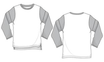 Long sleeve T shirt technical fashion flat sketch vector illustration template front and back views