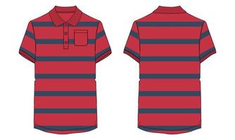 Short Sleeve Polo shirt With Pocket technical fashion flat sketch vector illustration template front and back views.