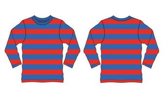 Long Sleeve T shirt with Yarn dyed Stripe All Over Body Technical Fashion Flat sketch Vector Illustration Template Front And Back Views.