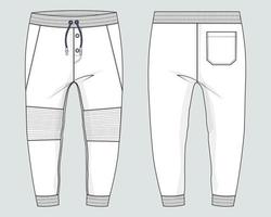 pantalones de chándal jogger de tela polar técnica moda plana dibujo vector ilustración plantilla frontal, vistas traseras.