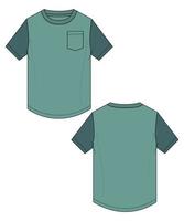 Short sleeve T shirt technical fashion flat sketch vector illustration template front and back views