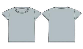 plantilla de ilustración de vector de boceto plano de moda técnica de camiseta básica para niños