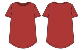 plantilla de moda de boceto técnico de camiseta de manga corta para mujeres. ilustración de arte vectorial ropa simulada vistas frontal y posterior vector