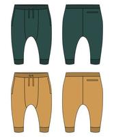 Fleece cotton jersey basic Sweat pant technical fashion flat sketch template front and back views. vector