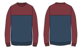 Long sleeve sweatshirt technical fashion flat sketch vector illustration template front and back views.