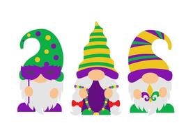 Mardi Gras Gnomes with mask, fleur de lis, and heart vector